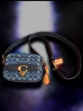 Coach Blue Denim Signature C  Crossbody Bag with Tan Accents
